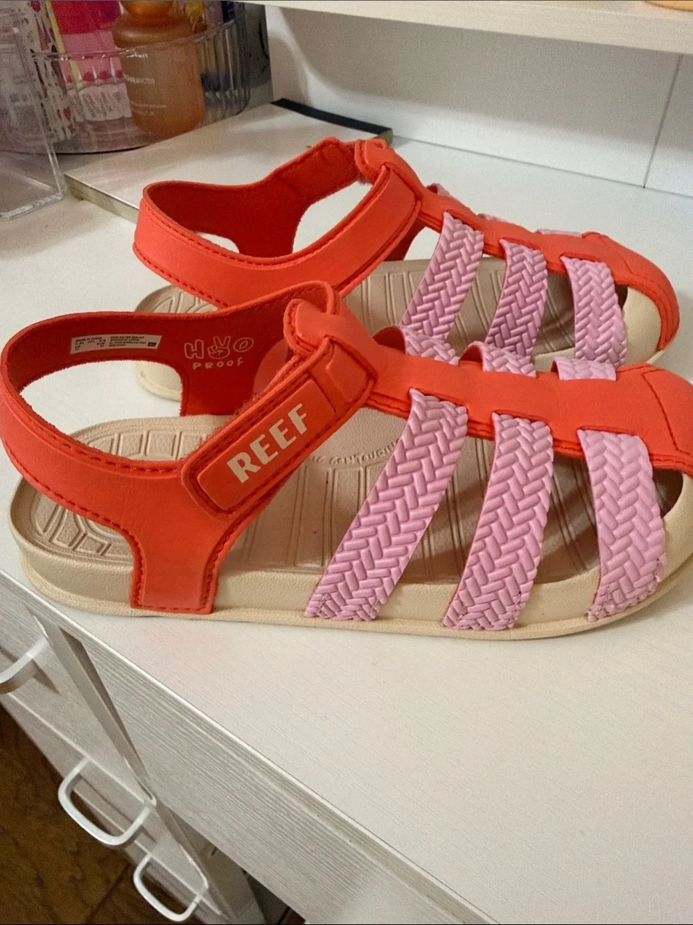 Reef Kids Coral and Pink Braided Strap Sandals